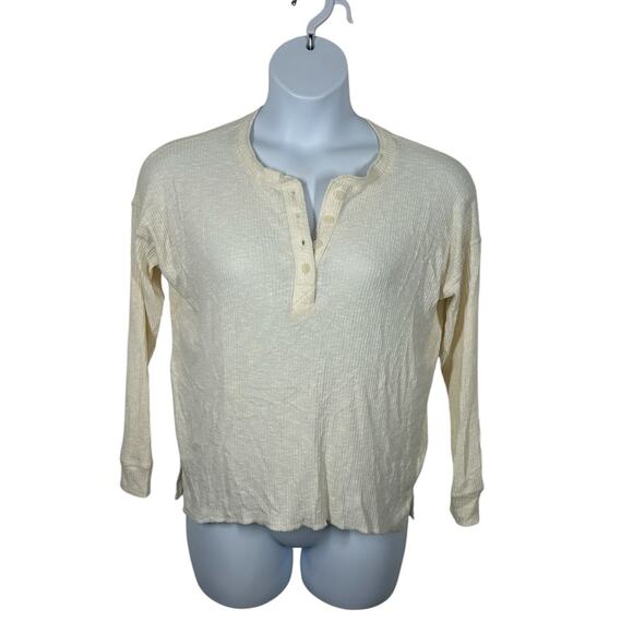 AE American Eagle Cream Waffle Long Sleeve Henley Tee Size XS - Picture 2 of 12